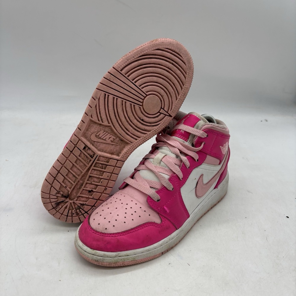 Nike Air Jordan 1 Mid Shoes Youth Size 5Y Pink White Sneakers GS FD8780-116
